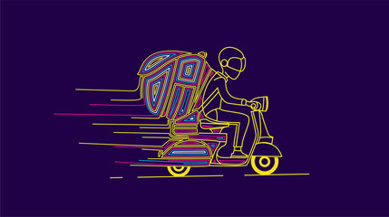 Delivery boy ride scooter delivery service , Order, Fast Shipping, Hand Drawn Sketch Vector Background.
