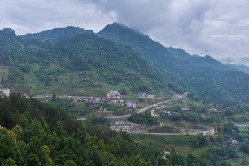 Fototapeta na wymiar Beautiful view of country side from Wulong in Chongqing, China.