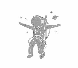 Astronaut in spacesuit, Flat Line Art Design illustration.