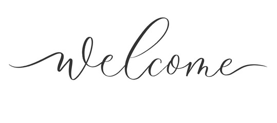 Welcome - calligraphic inscription with  smooth lines. - obrazy, fototapety, plakaty