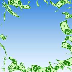 American dollar notes falling. Random USD bills on