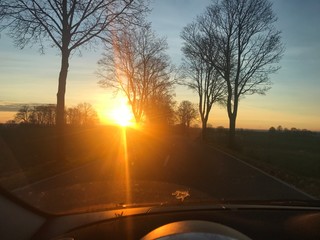 sunset on the road
