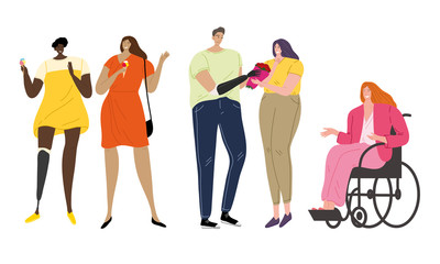 Obraz premium Handicapped or disabled young people enjoying life vector illustration