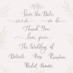Set of Wedding calligraphic template  inscriptions  with  smooth lines.