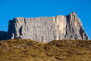 Mountain sunny evening rock view from Giau Pass.