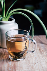Tisane aux plantes médicinales pour la digestion dans un mug transparent