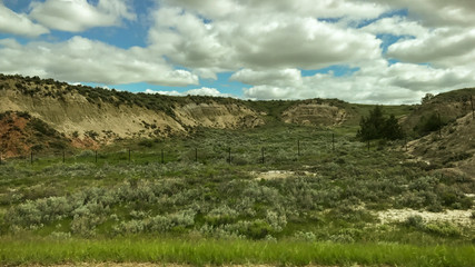 Fototapeta na wymiar Grass and rock formation over North Dakota Badlands. USA 