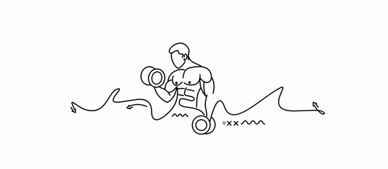 Bodybuilding Sport and activity Line Art drawing, Vector Illustration