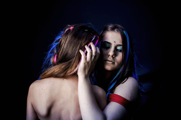 two informal girls with bright hair