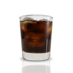 Cola in Short glass with ice isolated on white background.