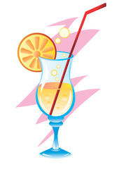 cocktail with a slice of lemon and a straw, isolated object on a white background, vector illustration,