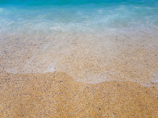Yellow sand on the coast of Alanya in Turkey. Cleopatra beach