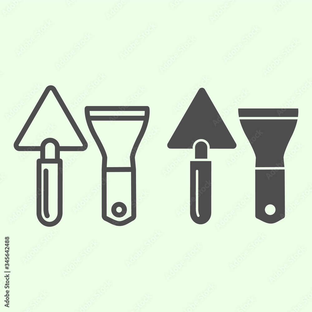 Poster building spatula line and solid icon. trowel and putty knife or scraper outline style pictogram on w