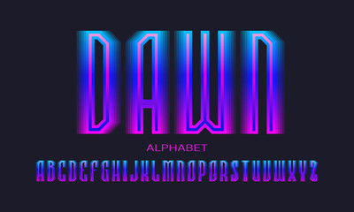 Dawn alphabet of blue pink gradient letters. Luminous display font. Isolated english alphabet.