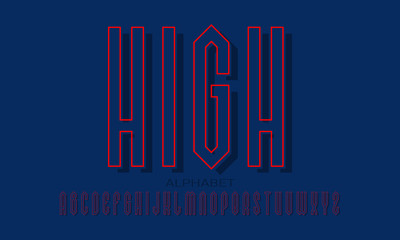 High alphabet of red blue angular letters with shifted stroke and shadow. Urban graphic display font. Isolated english alphabet.