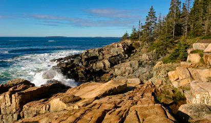 Fototapeta na wymiar Weathered Granite Shoreline Of Mount Desert Island, Acadia National Park, Maine, USA