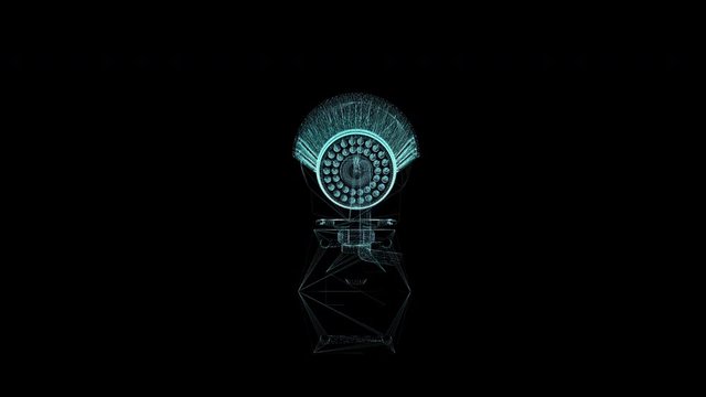 Security camera Hologram Wireframe. Nice 3D Animation on a black background with a seamless loop for futuristics projects