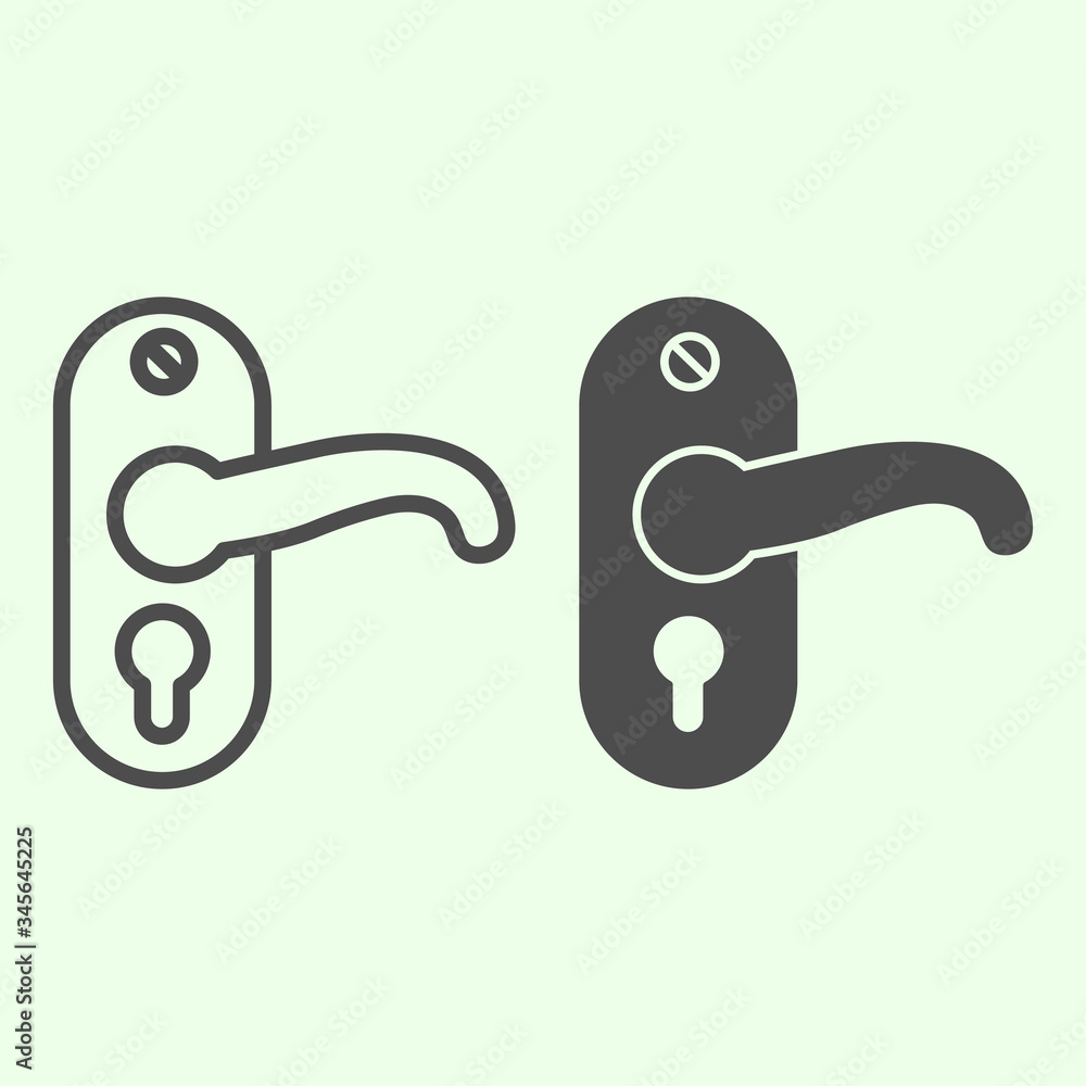 Poster door lock line and solid icon. door handle or knob symbol with keyhole outline style pictogram on wh