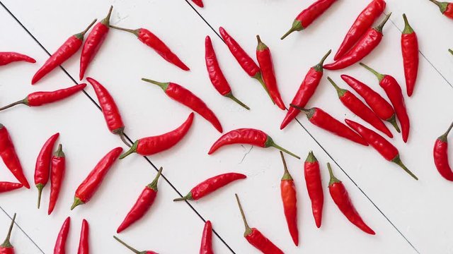 Spining in Slow Motion Red hot little chili peppers pattern isolated on white