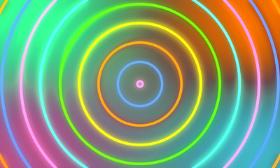 Abstract colorful neon light circles background.