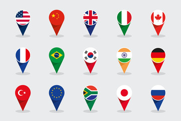 World Flags 3d Round Label Marker Shapes Vector Set