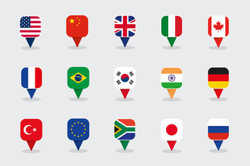 World Flags 3d Square Label Marker Shapes Vector Set