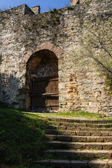 Fototapeta na wymiar Ancient gate in Roumeli Hissar Castle in Istanbul. Turkey