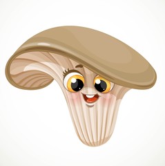 Cute little emoji oyster mushroom isolated on white background