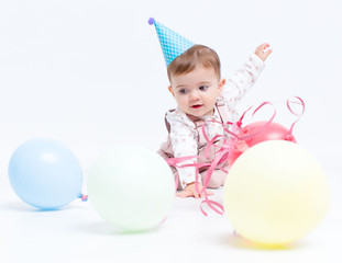 Fototapeta na wymiar Baby birthday party with ballons