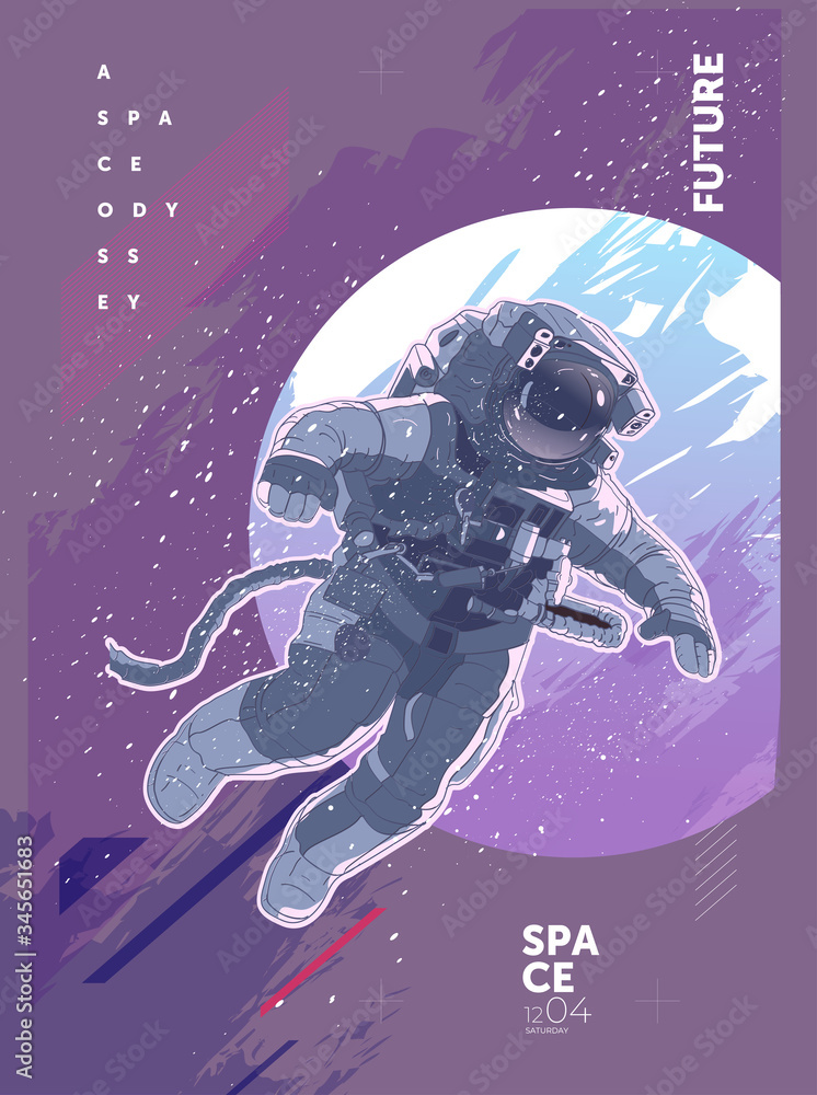Wall mural vector illustration. the planet and the astronaut. background image for the poster.