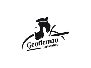 Barbershop logo design, man with beard vector illustration