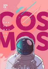 Vector illustration of space and planets. Astronaut and planet in the background © Molibdenis-Studio
