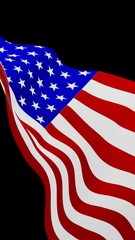Obraz premium Waving flag of the United States of America on a dark background. Stars and Stripes. State symbol of the USA. 3D illustration