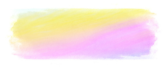 Pink-yellow watercolor stripe stain on a white background