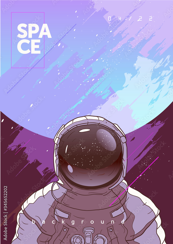 Poster vector illustration of space and planets. astronaut and planet in the background