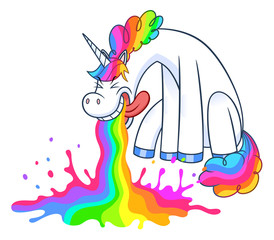 Funny unicorn puking rainbow