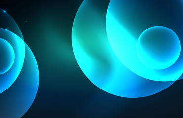 Neon shiny transparent glowing circles with light effects. Techno futuristic vector abstract background For Wallpaper, Banner, Background, Card, Book Illustration, landing page