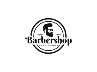Barbershop logo design, man with beard vector illustration