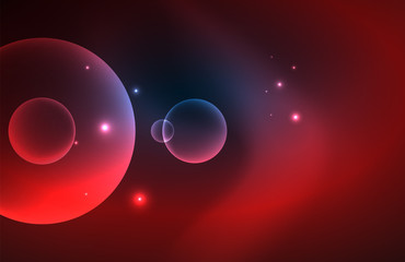 Neon shiny transparent glowing circles with light effects. Techno futuristic vector abstract background For Wallpaper, Banner, Background, Card, Book Illustration, landing page