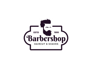 Barbershop logo design, man with beard vector illustration