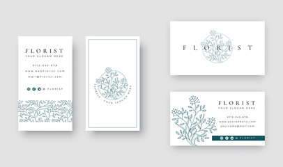 Fototapeta na wymiar minimal Floral logo with business card template
