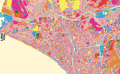 Lima, Peru, colorful vector map