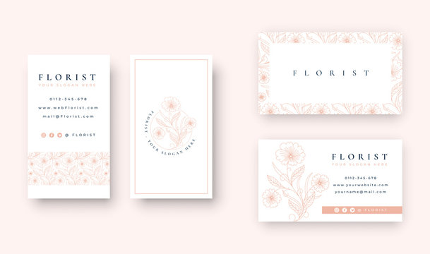 Minimal Floral Logo With Business Card Template