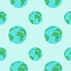 Flat globe seamless pattern. Seal for Earth Day. Vector illustration with the meaning of save the planet. Ideal for wallpaper, wrapping paper, cards, posters, booklets, design.