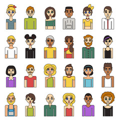 people front look flat icon set