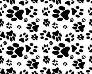 Fototapeta premium Seamless pattern of print of dogs paws on a white background 
