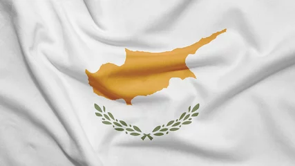 Schilderijen op glas Vlag van Cyprus met stoftextuur © Oleksii