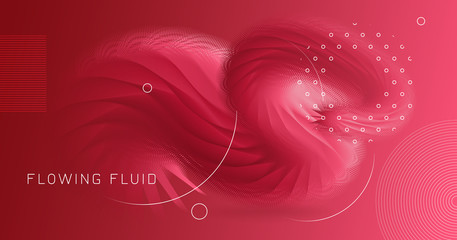 Flowing Fluid. 3d Shapes. Red Abstract 