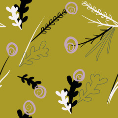 Seamless Doodle vector pattern hand-painted. Stylish graphic plants rose flowers of unusual graphic shape on a pastel background. Suitable for Wallpaper, textiles, covers and other materials