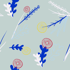 Seamless Doodle vector pattern 
hand-painted. Stylish graphic plants flowers of unusual graphic shape on a pastel background. Suitable for 
Wallpaper, textiles, covers and other materials